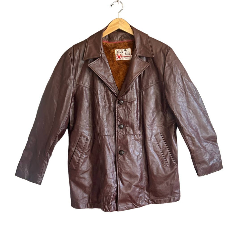 VTG Sears The Leather Shop Mens Size 42 Jacket Removable Lining Brown Buttons